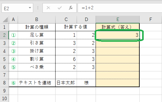 わかりやすいexcel 基本の計算 足し算 引き算 掛け算 割り算の